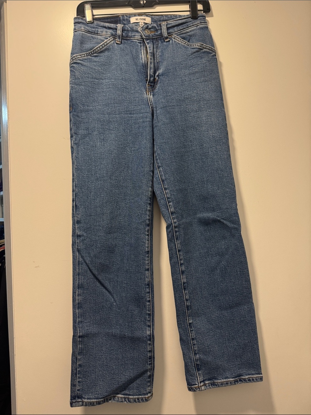 Re/Done Straight Leg Jeans in Medium Blue Wash